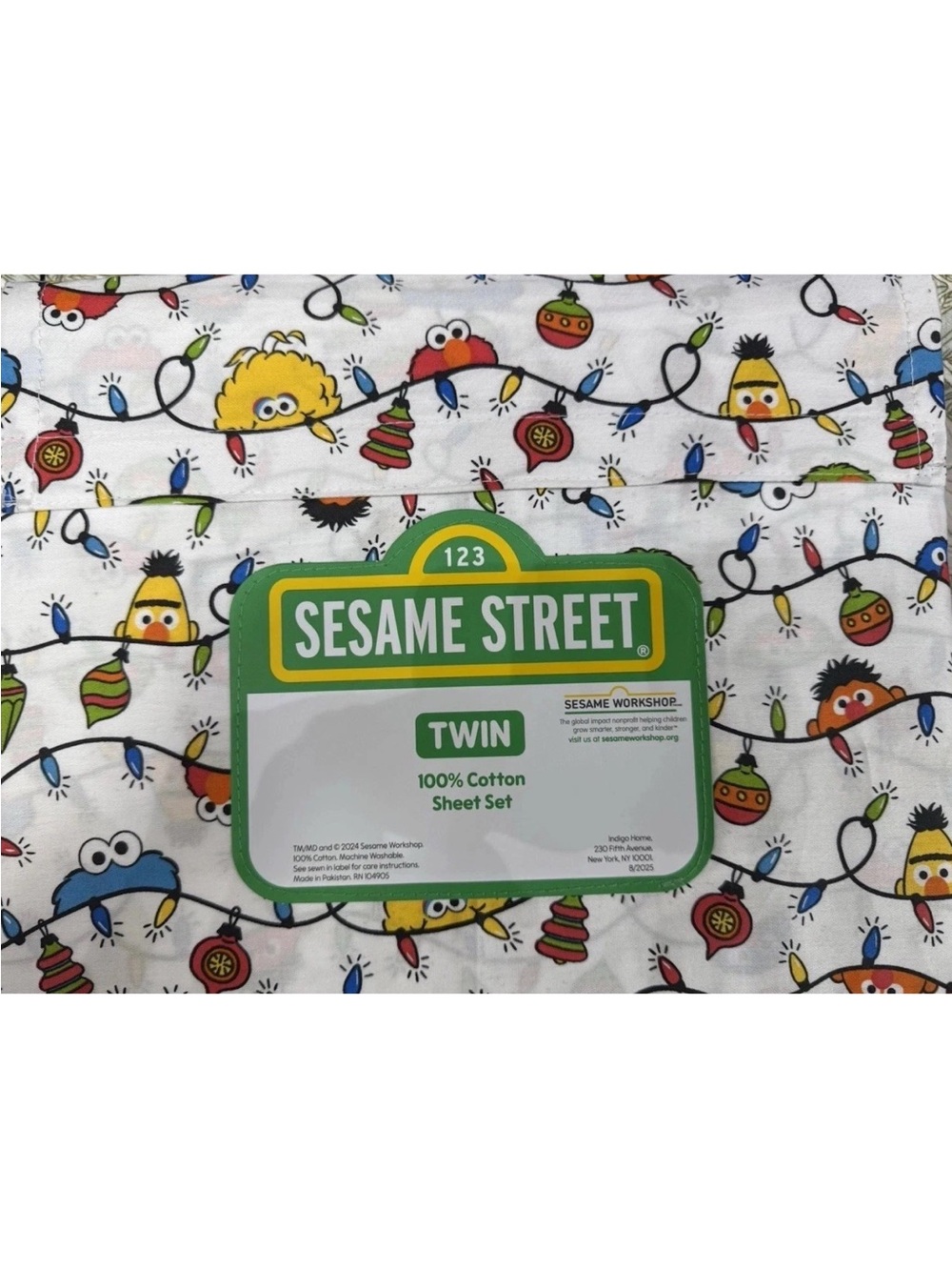 Sesame Street Christmas Lights Twin Sheet Set — 100% Cotton Holiday Bedding